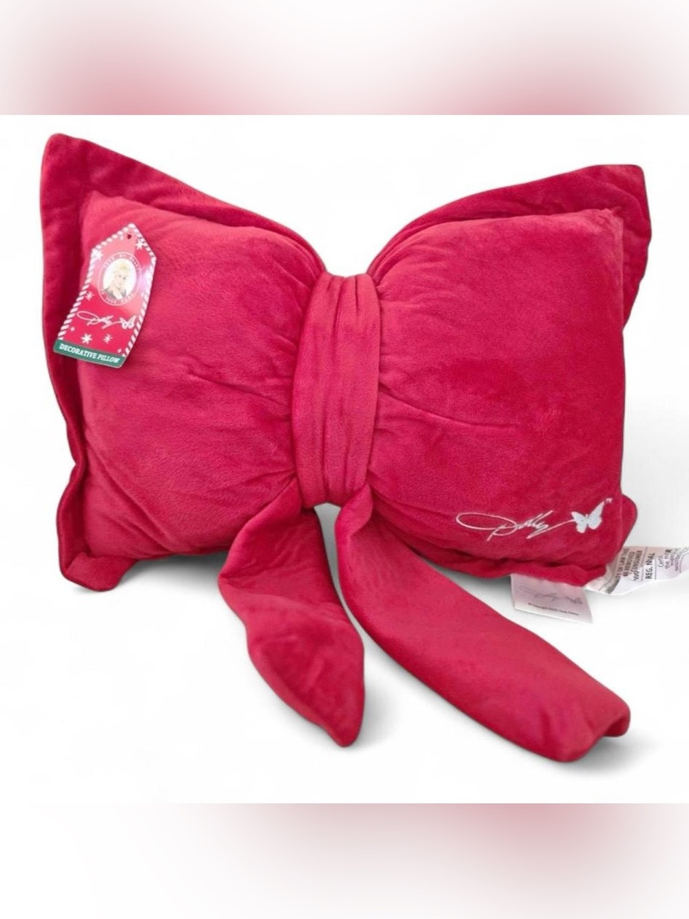 Red Dolly Parton Bow Decorative Christmas Pillow BNWT